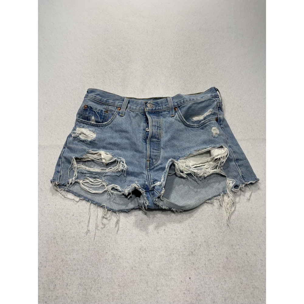Levi's 501 Shorts Womens 8 Blue Denim High Rise Distressed Cut Off A00432